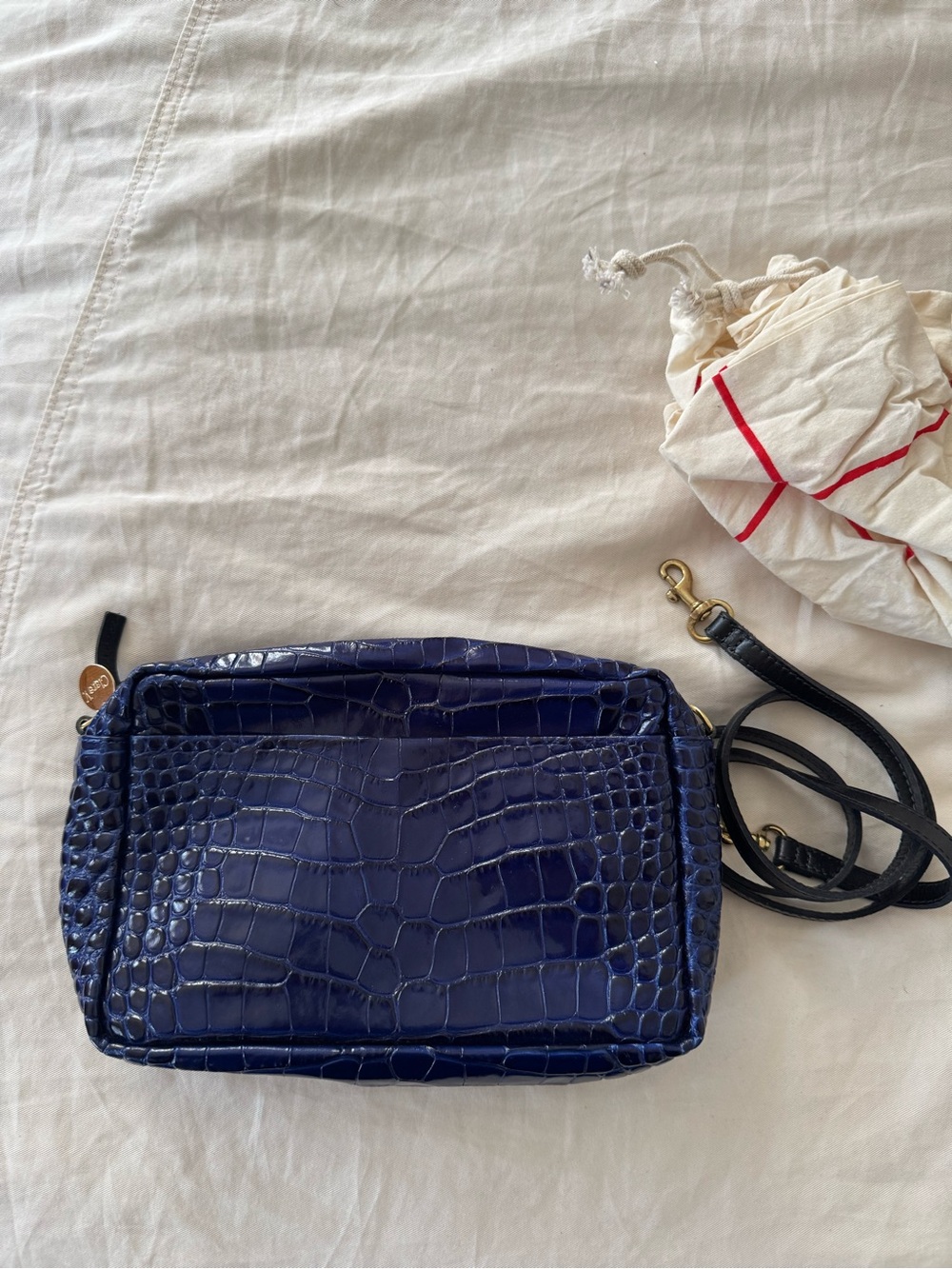 Clare V. Mirabel Blue Croc-Embossed Crossbody Bag